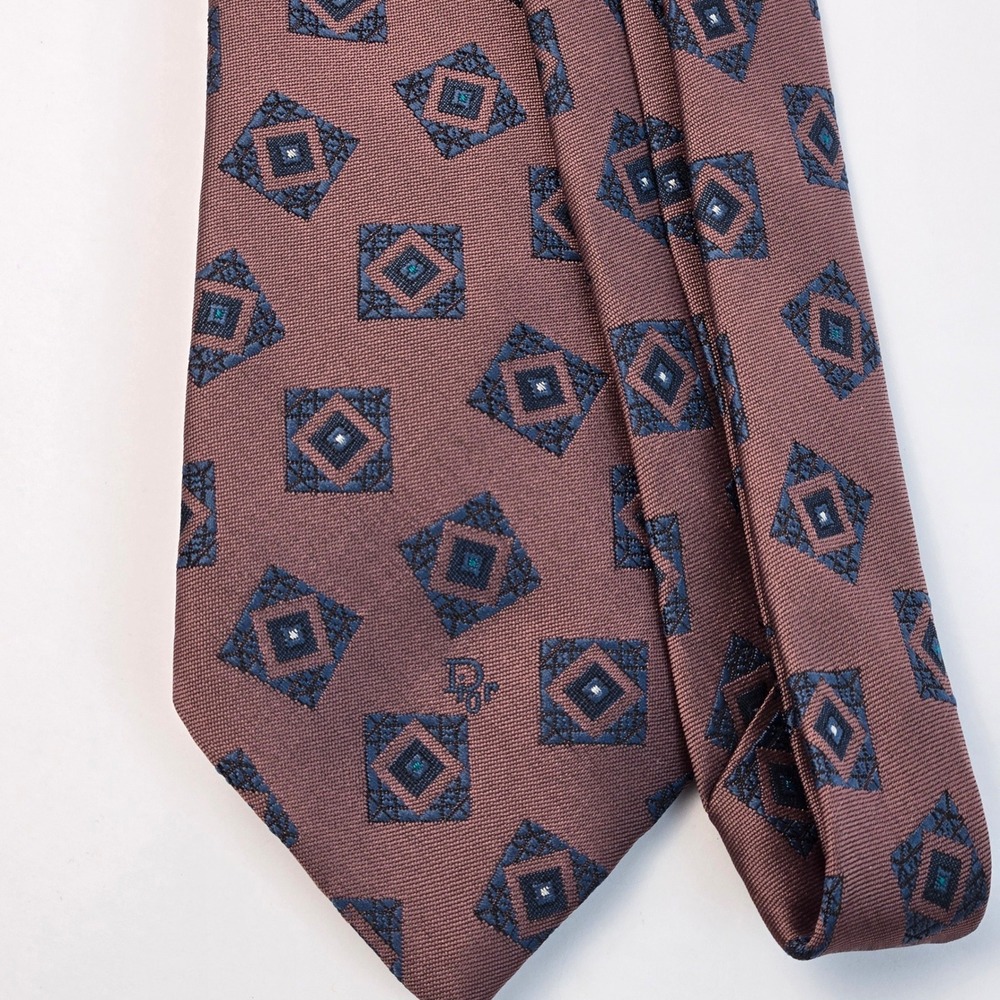 Christian Dior Monsieur Mens Silk Blend Geometric Diamond Tie Mauve Blue USA